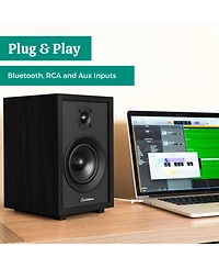 Electrohome Montrose Record Player Stereo System, 4" Bluetooth Powered Bookshelf Speakers, Belt-Drive Turntable with Audio-Technica Stylus, Speed Cont