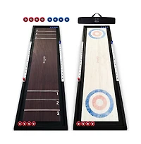 Swooc 2-in-1 Shuffleboard and Curling | 100% Solid Wood Shuffleboard Table (4ft) | With 5+ Games | Board Game Table Top Games