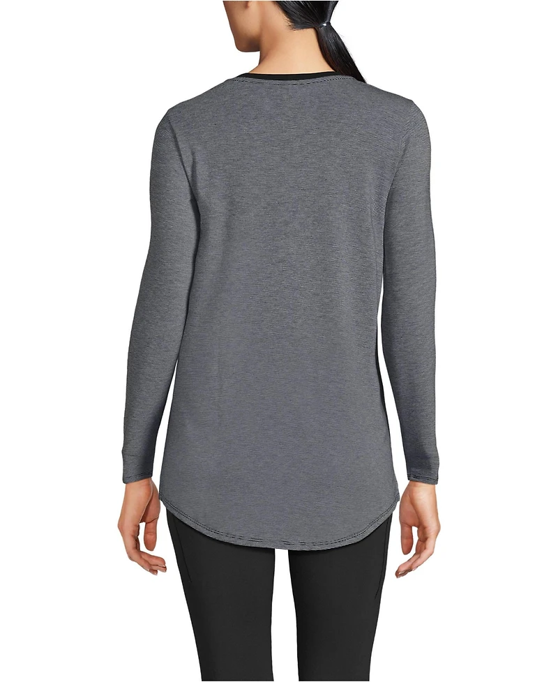 Lands' End Women's Long Sleeve Power Performance Scoop Neck Curved Hem Tunic Tee