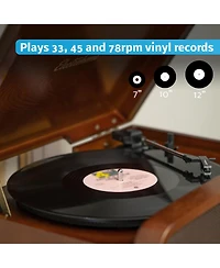 Electrohome Kingston 7-in-1 Vintage Vinyl Record Player Stereo System with 3-Speed Turntable, Bluetooth, Am/Fm Radio, Cd, Aux In, Rca/Headphone Out