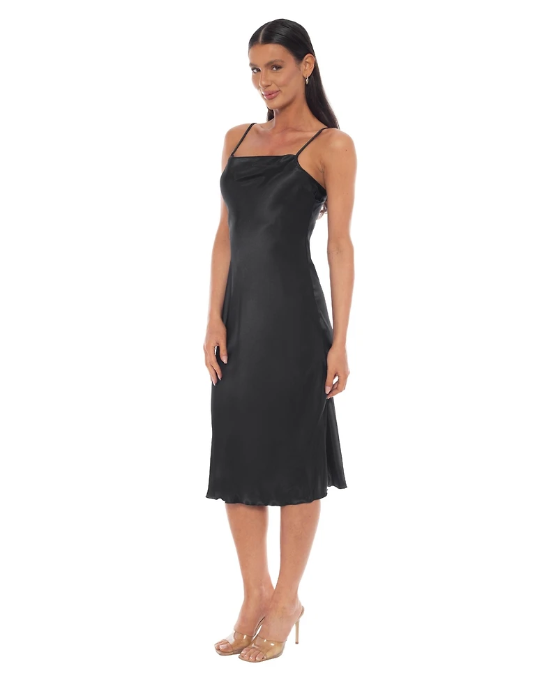 Bebe Women's Scoop Neck Satin Midi Dress