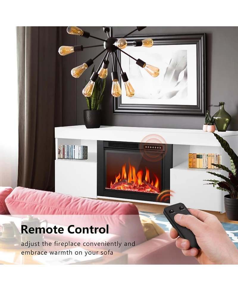 Cowsar Electric Fireplace 59" Electric Fireplace Mantel Wooden Surround Free Standing Tv Stand, Adjuatable Flame Speed, Remote Control, 8-Hour Timer F