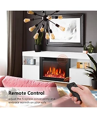 Cowsar Electric Fireplace 59" Electric Fireplace Mantel Wooden Surround Free Standing Tv Stand, Adjuatable Flame Speed, Remote Control, 8-Hour Timer F