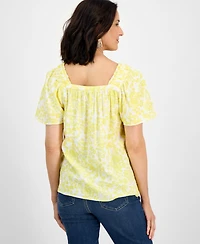 Style & Co Petite Square-Neck Cotton Top, Exclusively at Macy's