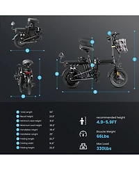 Ltmate Global Inc. Foldable Electric Bicycle, 500W Peak Motor 45 Miles 80KM Max Range, Upgraded E-bike with Front Basket