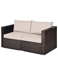 2PCS Patio Rattan Corner Sofa Sectional Furniture