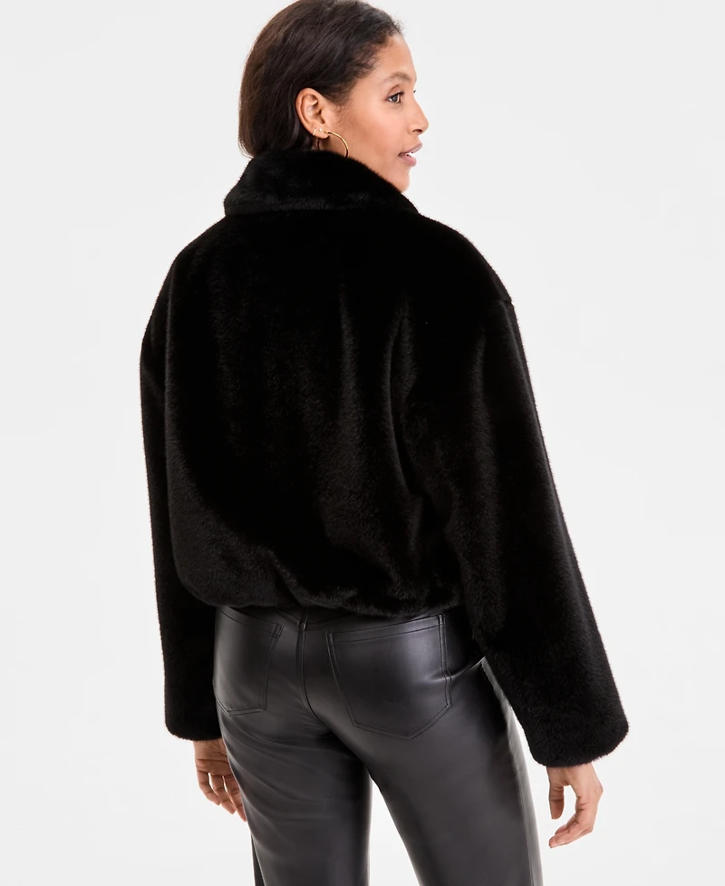 CeCe Petite Zip-Front Faux-Fur Bomber Jacket