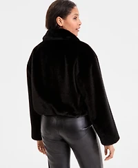 CeCe Petite Zip-Front Faux-Fur Bomber Jacket