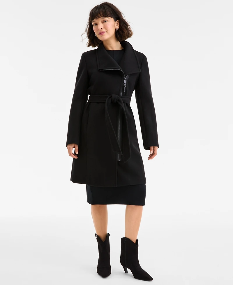 Dkny Women's Asymmetric Front-Zip Belted Coat, Exclusively at Macy's