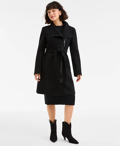 Dkny Women's Asymmetric Front-Zip Belted Coat, Exclusively at Macy's
