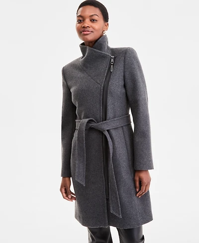 Dkny Women's Asymmetric Front-Zip Belted Coat, Exclusively at Macy's