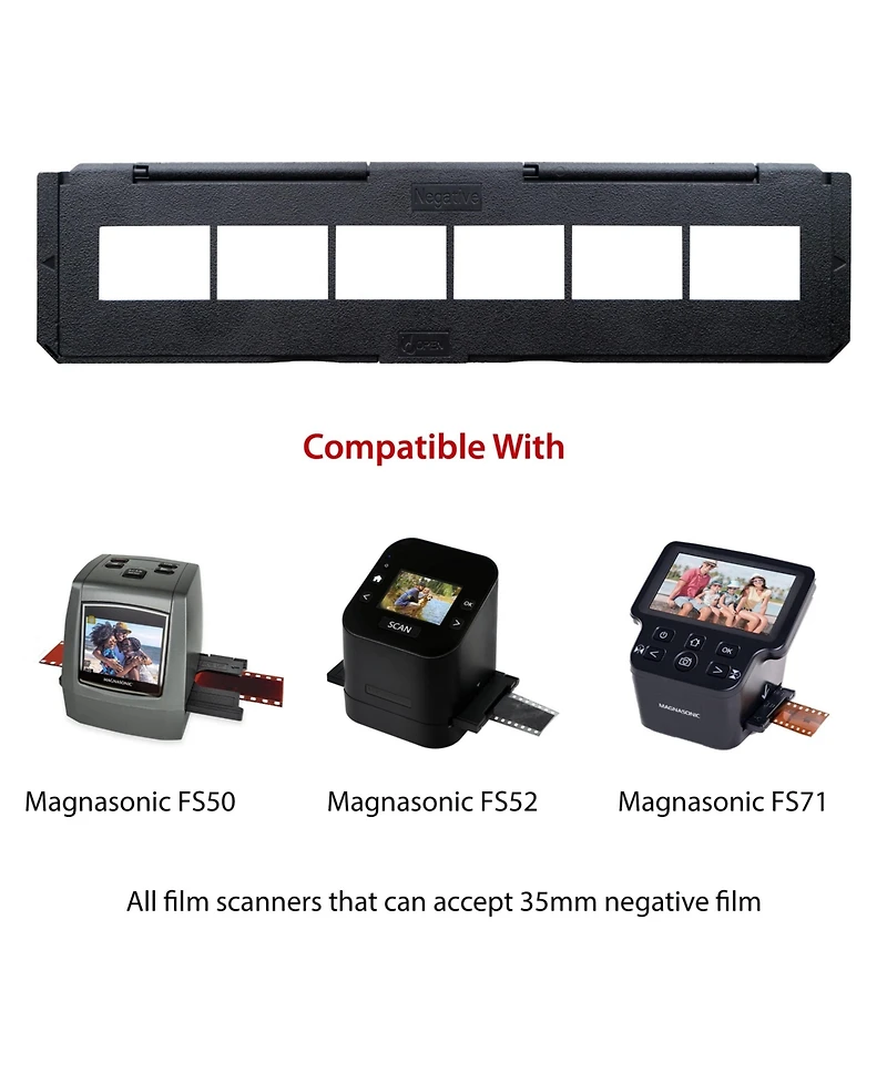 Magnasonic Long Tray Negative Film Holder for 35mm Compatible Film Scanners, Holds 6 Negative Frames to Speed up Processing Time, Easy To Use, Gently