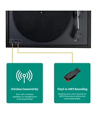 Electrohome Montrose Wireless Vinyl Record Player 2-Speed Belt-Drive Turntable, with Audio-Technica Stylus, Bluetooth, Vinyl-to-MP3 Recording, Speed C