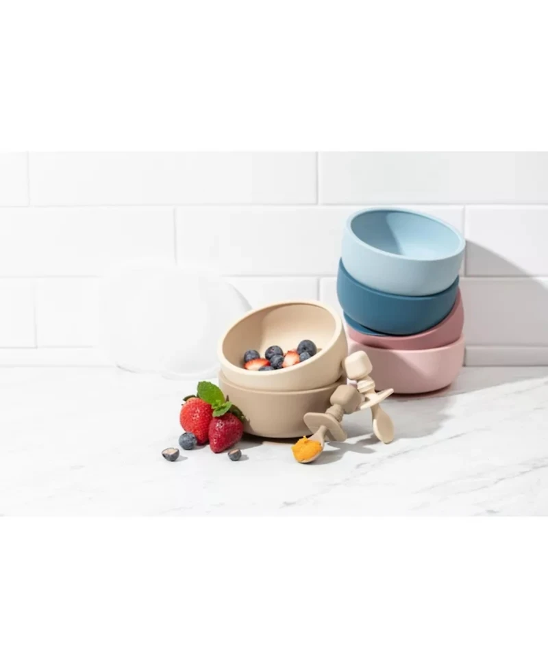 Sperric Toddler Bowls with Suction, Silicone Feeding Set Suction Bowl Lids and Spoons, Bpa Free 0-6 Months Essentials, Extra Strong