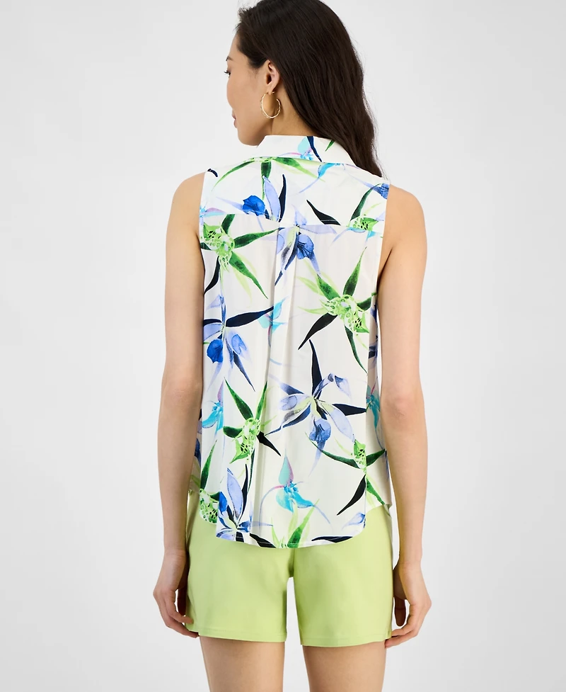 I.n.c. International Concepts Women's Printed Button-Down Sleeveless Blouse, Exclusively at Macy's