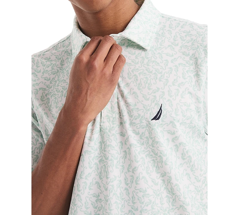 Nautica Men's Classic-Fit Seahorse-Print Birdseye Interlock Performance Golf Polo Shirt