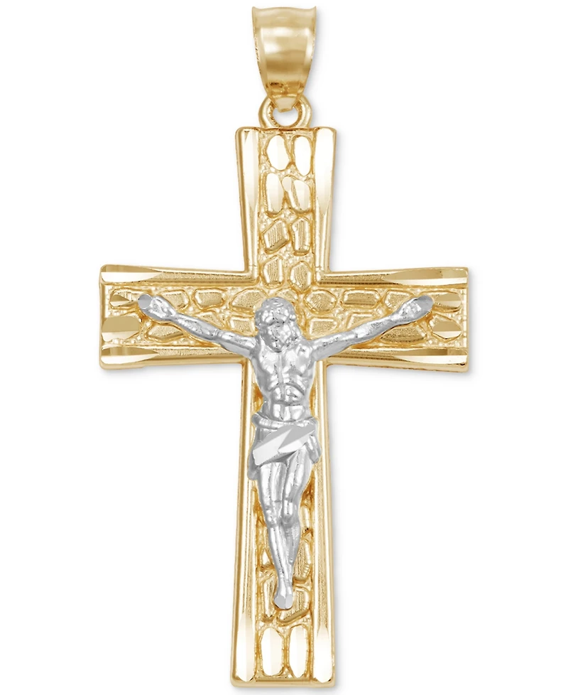 Men's Nugget Motif Christ Figure Crucifix Pendant in 14k Two-Tone Gold