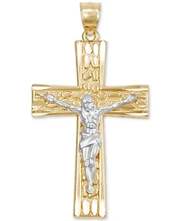 Men's Nugget Motif Christ Figure Crucifix Pendant in 14k Two-Tone Gold