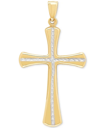 Textured Two-Tone Flared Cross Pendant in 14k Gold