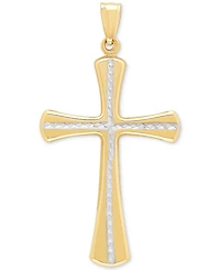 Textured Two-Tone Flared Cross Pendant in 14k Gold