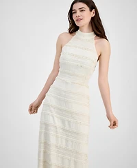 Anne Klein Women's Lace Knit Mock Neck Halter Dress