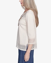 Alfred Dunner Women's Summer Solstice Lace Trimmed Knit Top