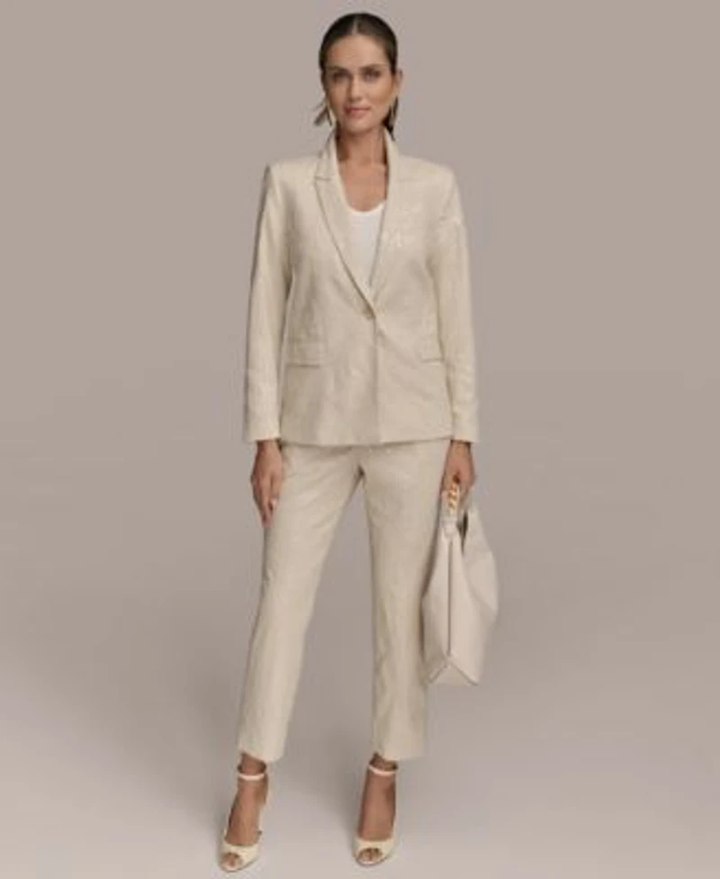 Donna Karan New York Womens Sequin Embellished Linen Jacket Pants