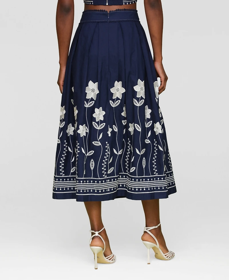 Avec Les Filles Women's Cotton Embroidered Midi Skirt