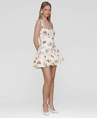 Avec Les Filles Women's Printed Drop-Waist Flounce Romper Dress