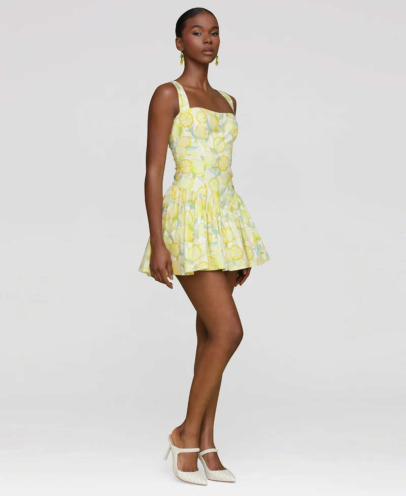 Avec Les Filles Women's Printed Drop-Waist Flounce Romper Dress