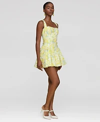 Avec Les Filles Women's Printed Drop-Waist Flounce Romper Dress
