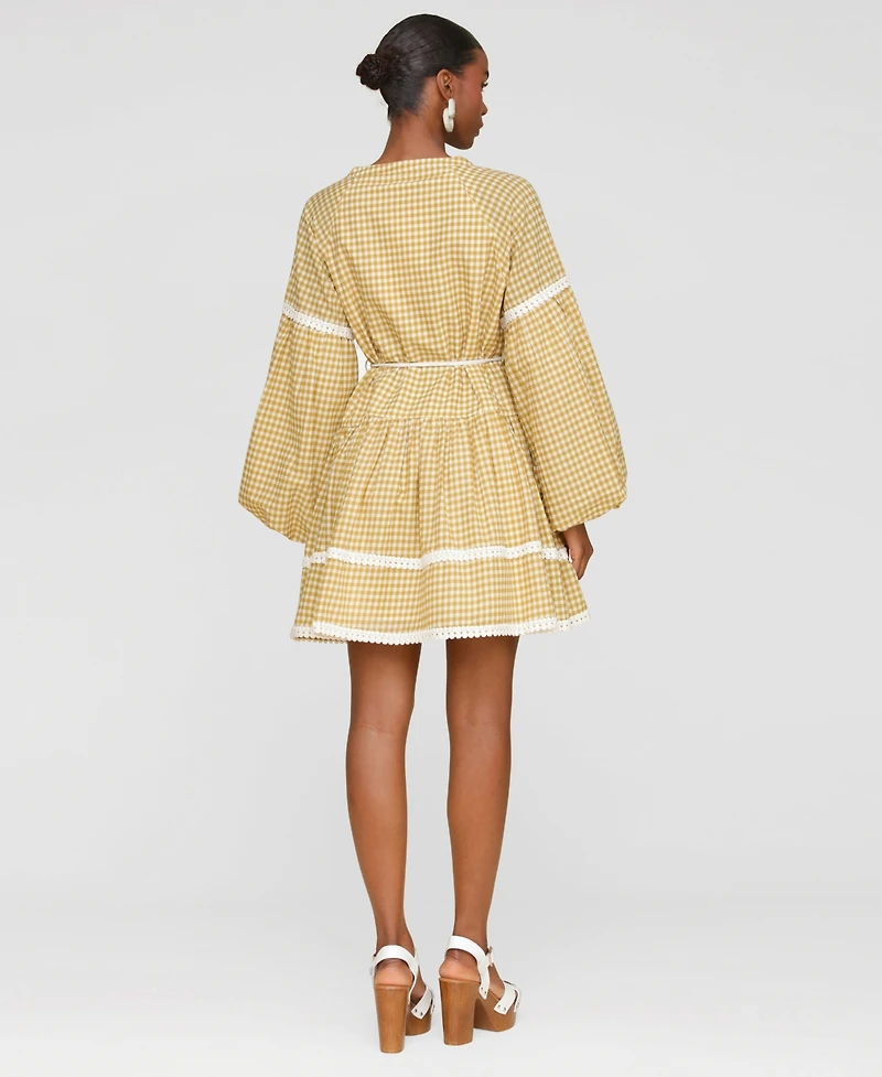 Avec Les Filles Women's Cotton Lemon-Print Split-Neck Prairie Mini Dress