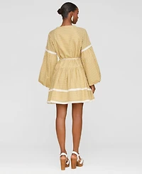 Avec Les Filles Women's Cotton Lemon-Print Split-Neck Prairie Mini Dress