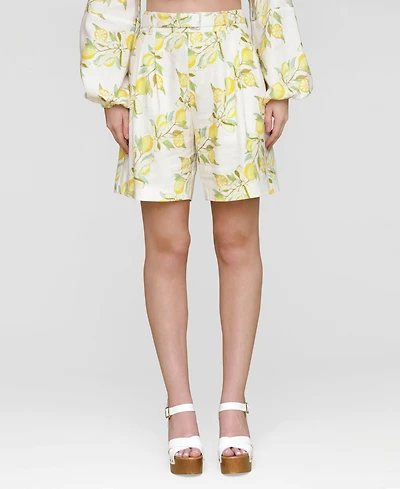 Avec Les Filles Women's Printed Pleat-Front Belted Shorts