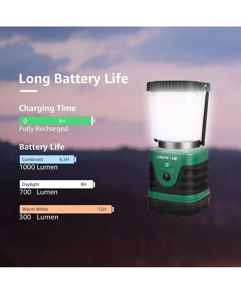 Lepro 1000LM Led Camping Lantern Rechargeable, 4400mAh Power Bank, Camping Essential with 4 Light Modes