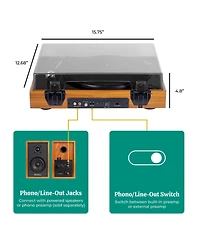 Electrohome Montrose Vinyl Record Player 2-Speed Belt-Drive Turntable, with Audio-Technica Stylus, Speed Control Motor, Built-in Preamp, Wood Plinth,