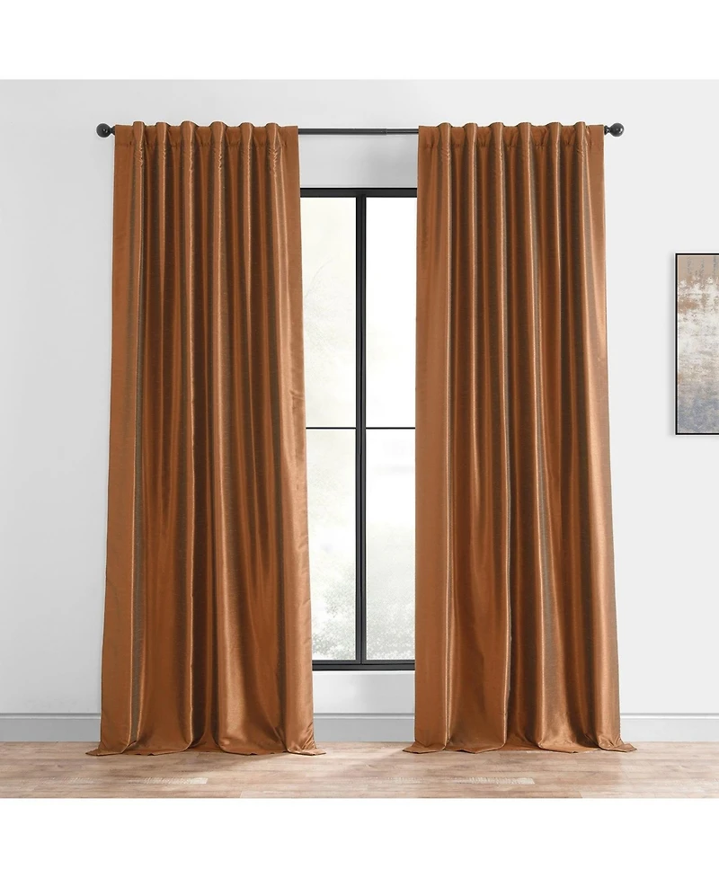 Half Price Drapes Copper Kettle Vintage Textured Faux Dupioni Silk Blackout Curtain