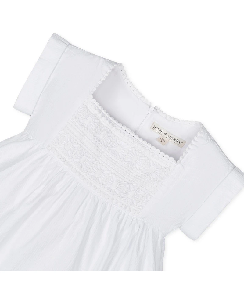 Hope & Henry Toddler Girls Sleeveless Crochet Detail Empire Waist Seersucker Dress