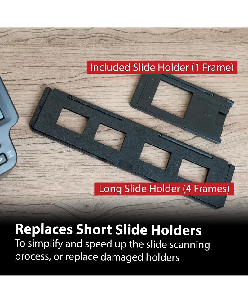 Magnasonic Long Tray Slide Film Holder for 35mm Compatible Film Scanners, Holds 4 Slides to Speed up Processing Time, Easy To Use, Gently Flattens and