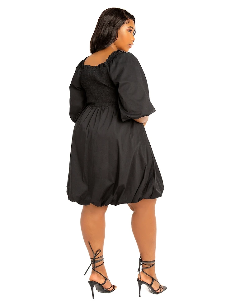 Buxom Couture Plus Smocked Puff Sleeve Bubbled Dress