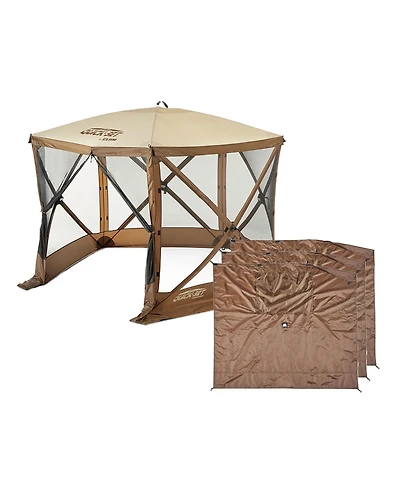 Clam PortableCanopy Shelter, Brown w/ Clam Quick Set Wind & Sun Panels (3 Pack