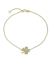 Bling Jewelry Cubic Zirconia Cz Four Leaf Clover Shamrock Flower Anklet Lucky Charm Link Ankle Bracelet Yellow Gold Plated .925 Sterling Silver