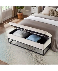 Upholstered Storage Bench with Metal Base Tufted Velvet Ottoman for Bedroom Living Room or Entryway Ideal Small Spaces Assembly Required-The Pop H