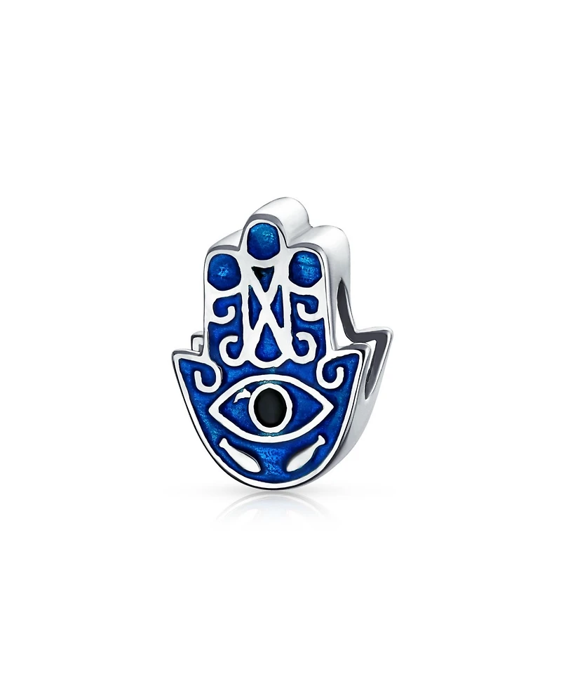 Bling Jewelry Blue Hamsa Hand Evil Eye Good Luck Charm Bead in Sterling Silver Bracelets