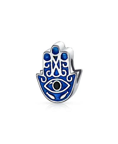 Bling Jewelry Blue Hamsa Hand Evil Eye Good Luck Charm Bead in Sterling Silver Bracelets