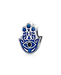 Bling Jewelry Blue Hamsa Hand Evil Eye Good Luck Charm Bead in Sterling Silver Bracelets