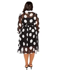 Buxom Couture Plus Contrast Collar Polka Dot Shirt Dress