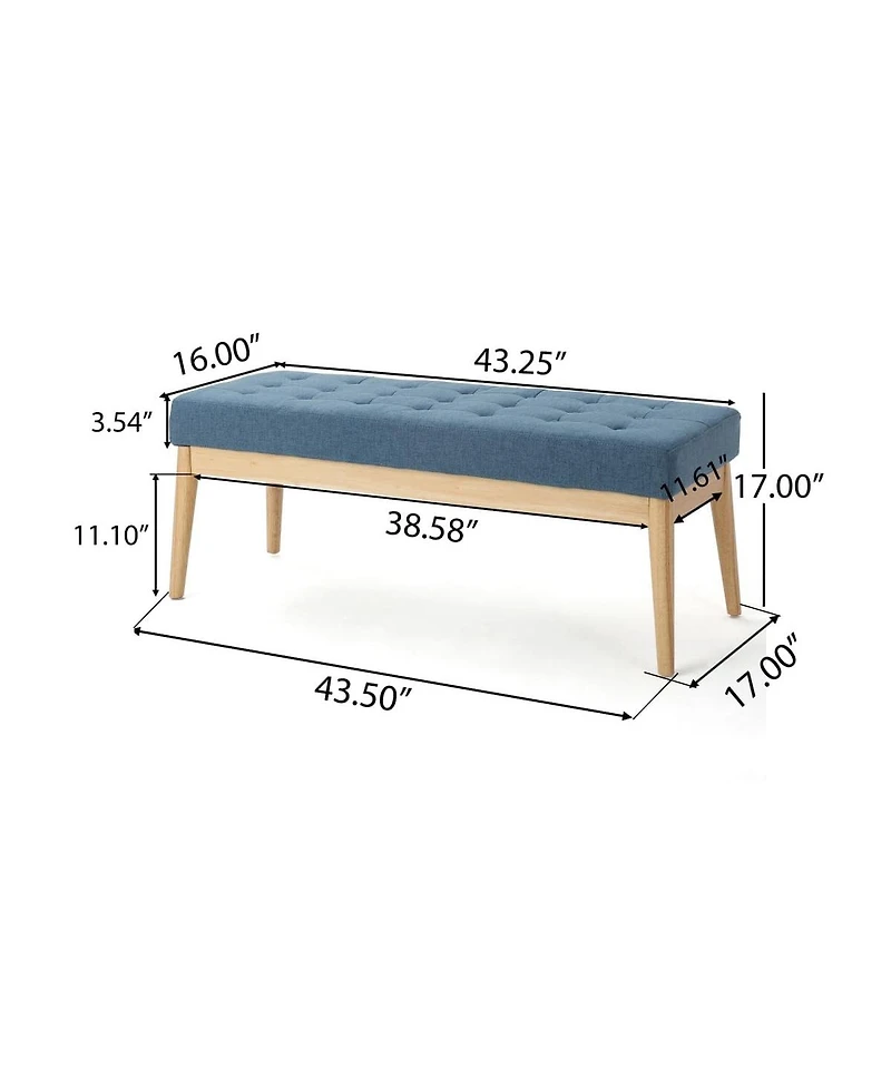 Mid Century Modern Upholstered Bench with Button Tufting and Birch Wood Legs for Dining Room, Hallway, or Office-The Pop Home