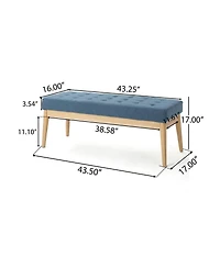 Mid Century Modern Upholstered Bench with Button Tufting and Birch Wood Legs for Dining Room, Hallway, or Office-The Pop Home