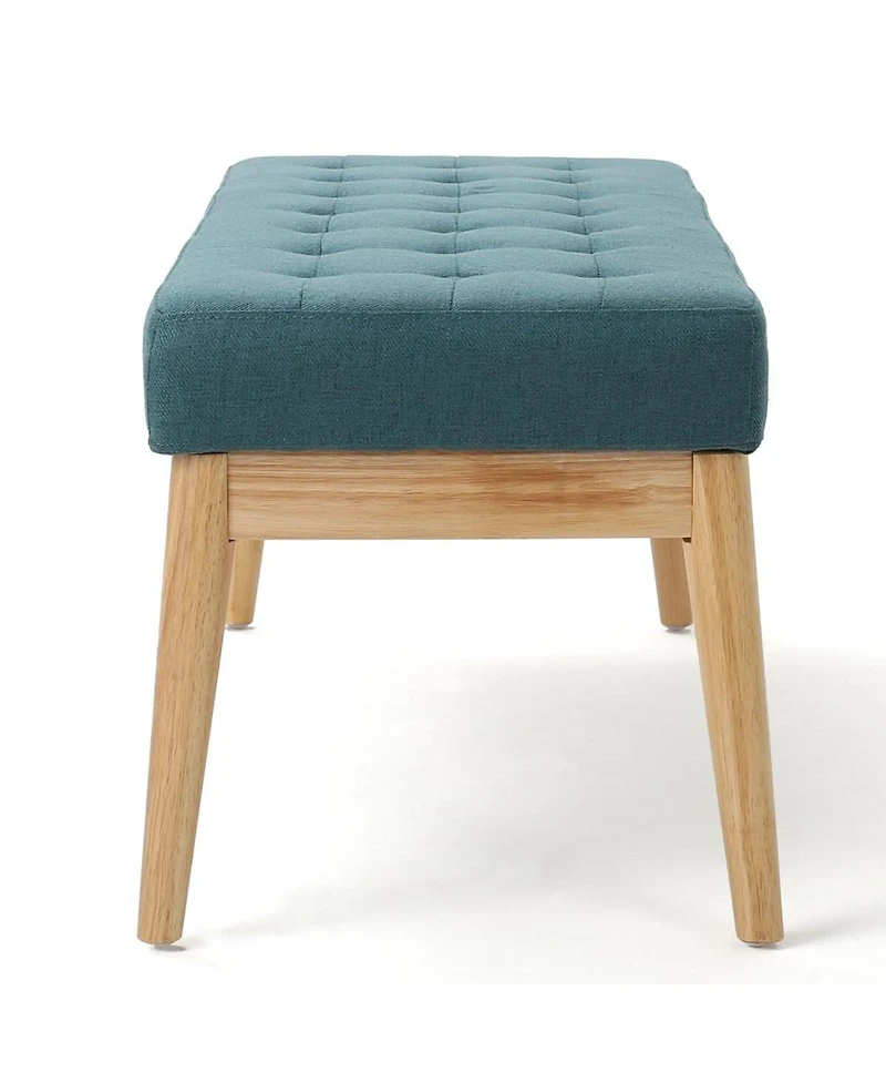 Mid Century Modern Upholstered Bench with Button Tufting and Birch Wood Legs for Dining Room, Hallway, or Office-The Pop Home